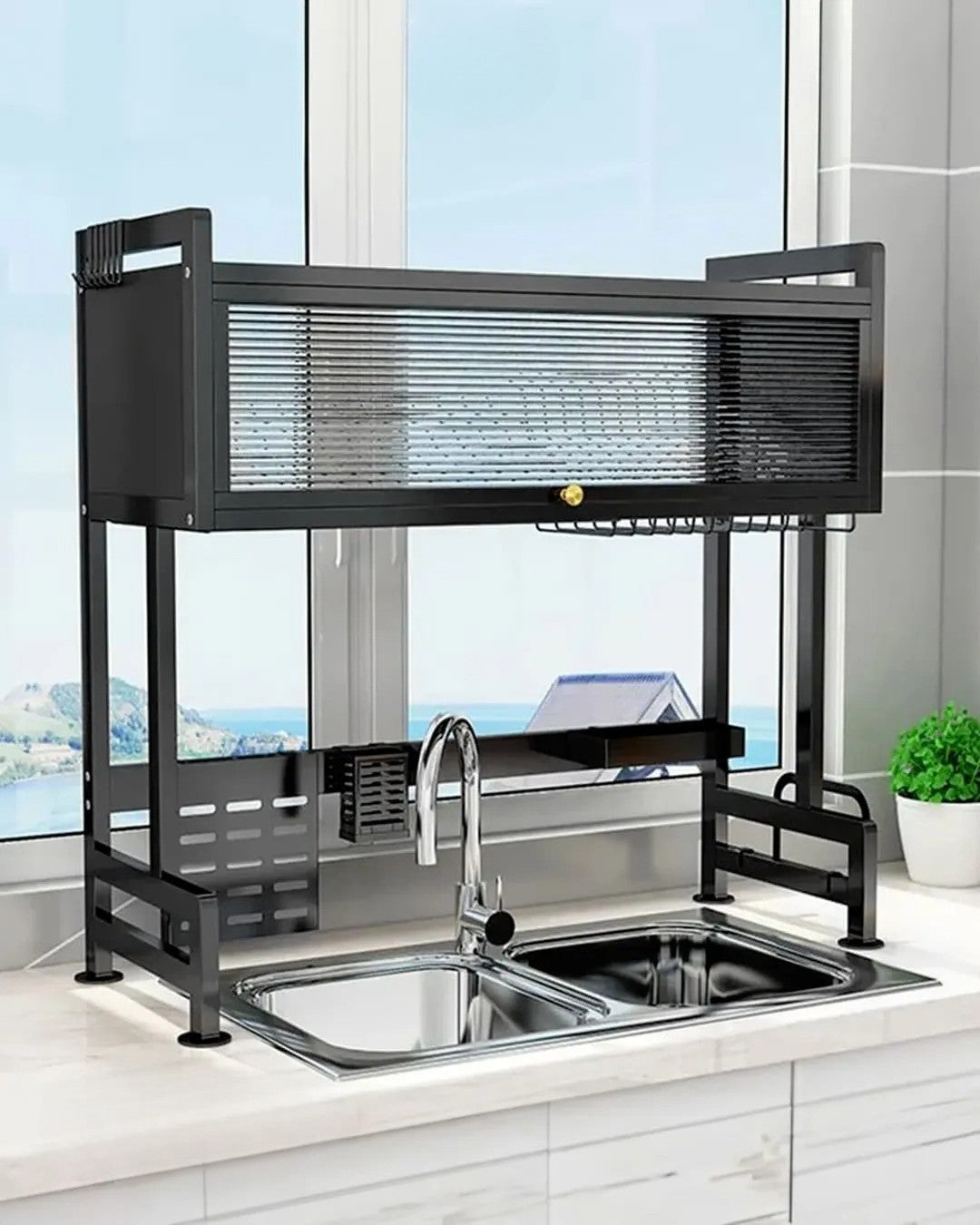 Organizador Escurridor De Platos Grande 85 cm Con Puerta